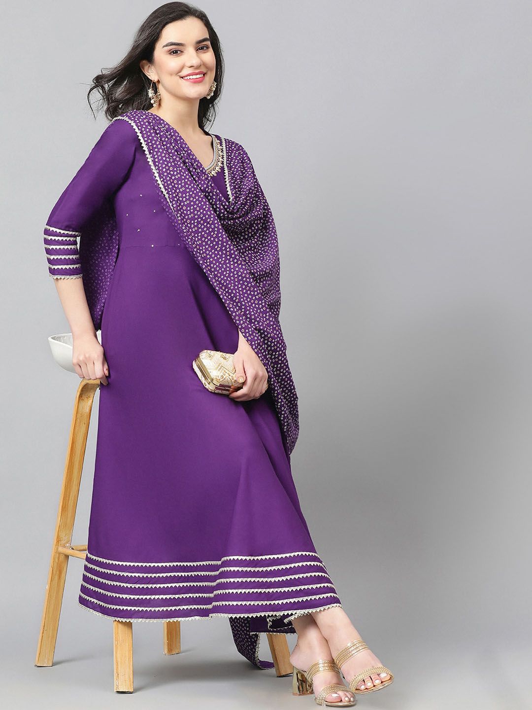 Women Regular Gotta Patti Kurta with Trousers & With Dupatta-12