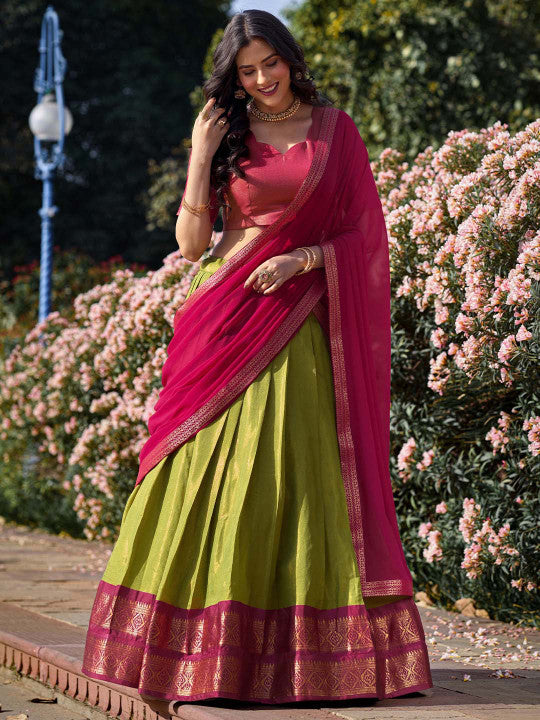 Semi-Stitched Lehenga & Unstitched Blouse With Dupatta-7