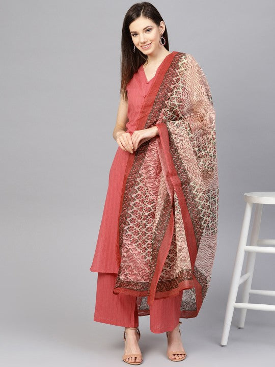 Women Black Ethnic Motifs Pure Cotton Kurta with Palazzos & Dupatta