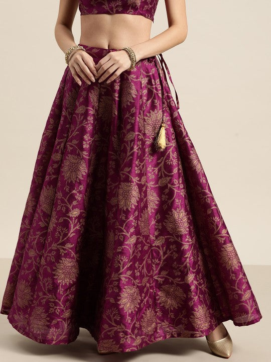 Charming Purple Floral Jacquard Skirt-1