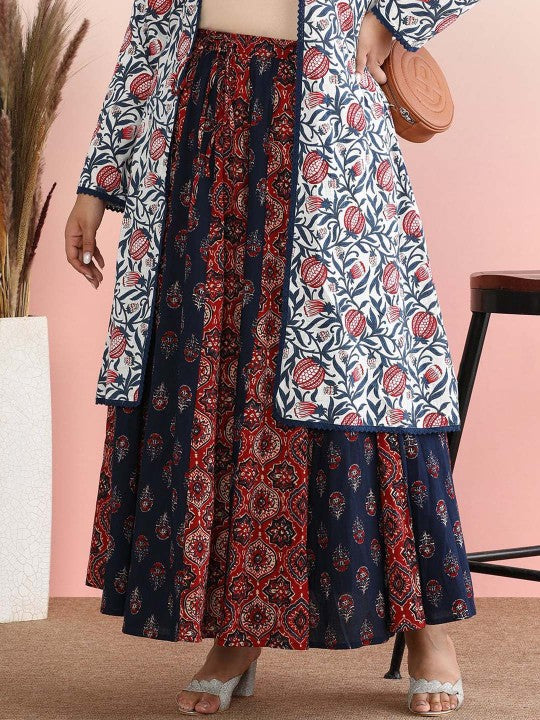 Ethnic Printed Cotton Flared Plus Size Maxi Skirts-2