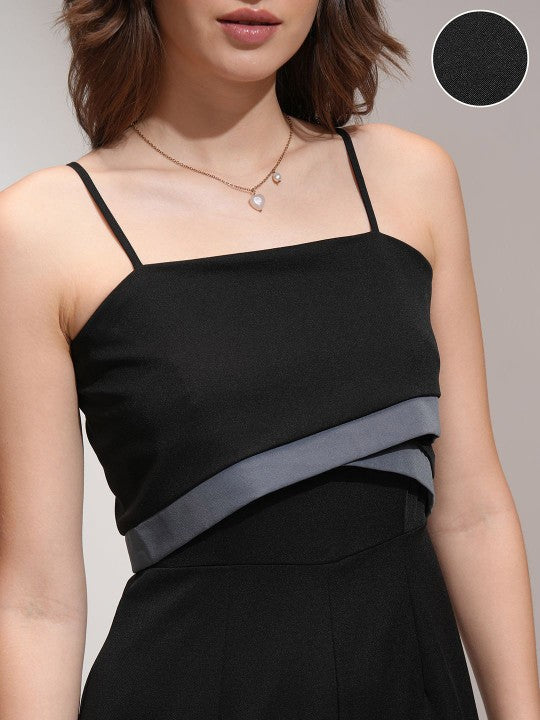 Women Colorblocked Layered Wide Leg Jumpsuit