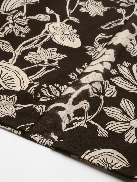 Floral Printed Cotton Maxi Flared Skirt