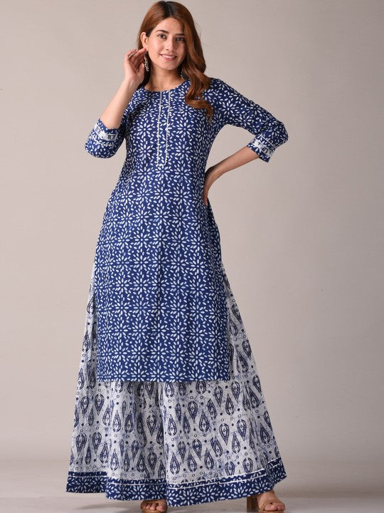 Ethnic Motifs Printed Regular Gotta Patti Pure Cotton Kurta with Skirt