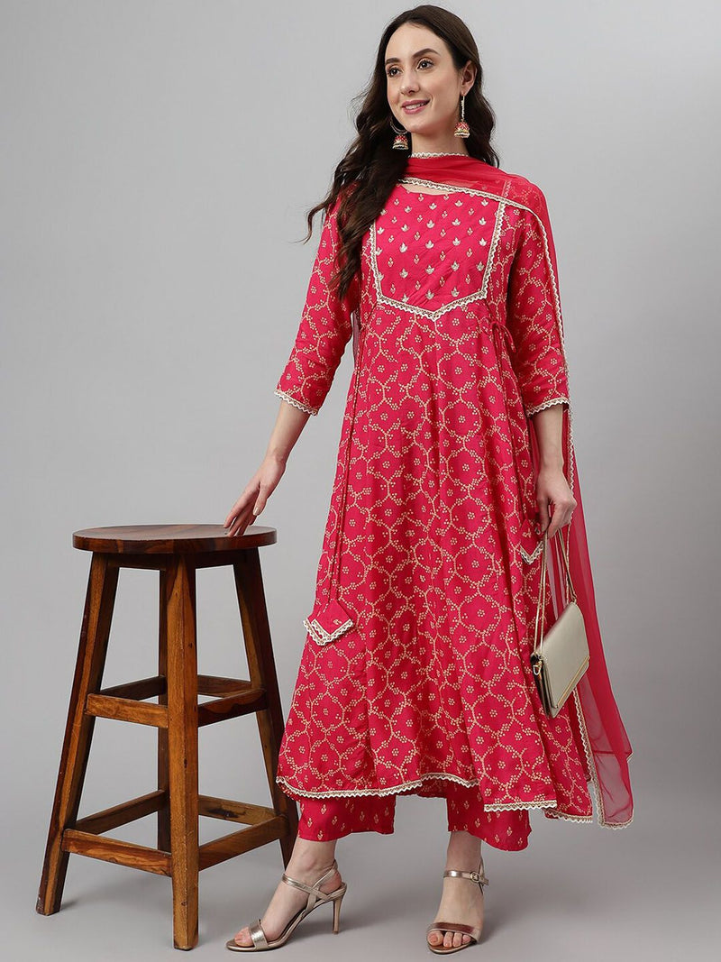 Ethnic Motifs Printed Sequinned Kurta with Palazzos & Dupatta-11