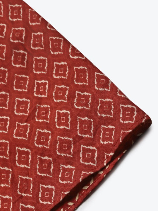 Maroon & Beige Printed Pure Cotton Maxi Flared Skirt