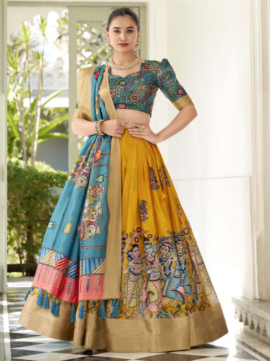 Kalamkari Printed Ready to Wear Lehenga & Unstitched Blouse With Dupatta-1