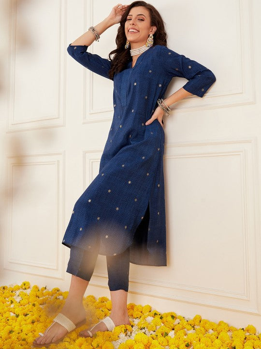 Ethnic Motifs Printed V-Neck Straight Kurta With Trouser-1