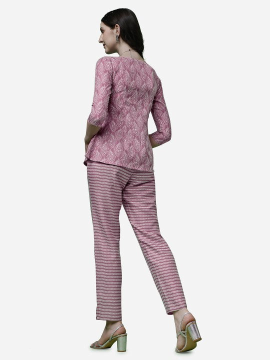 Salmon Pink Floral Design Co-Ord Set