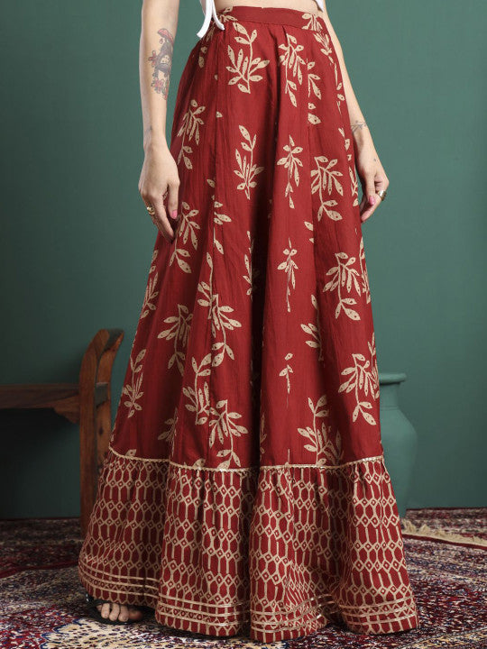 Printed Flared Maxi Skirts-3