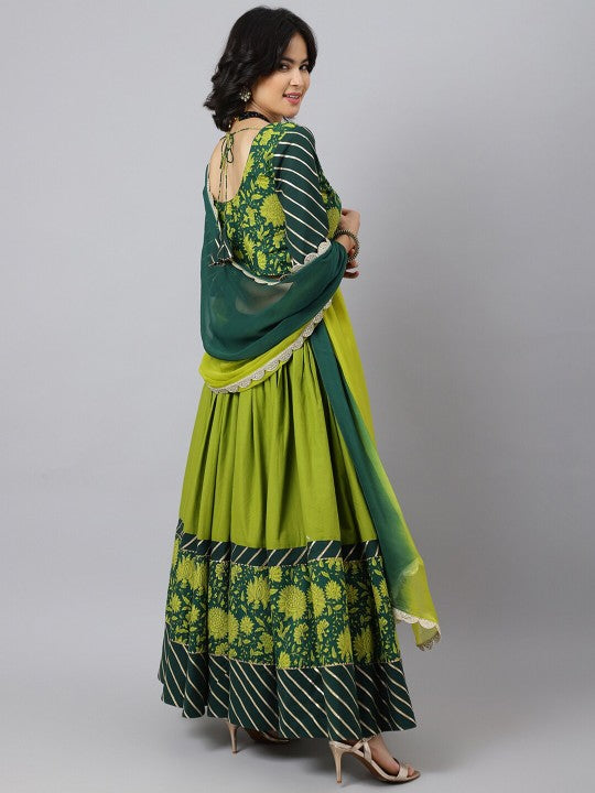 Floral Printed Cotton Lehenga & Blouse With Dupatta-2