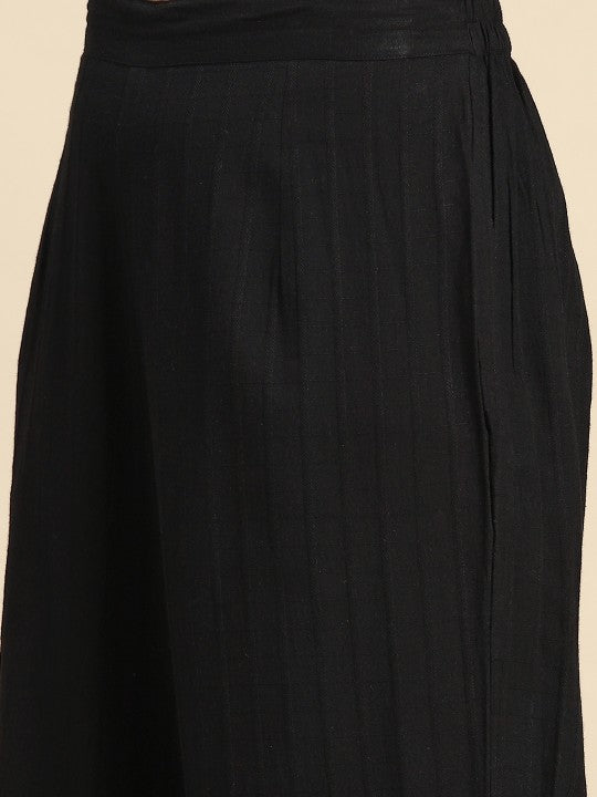 Women Black Ethnic Motifs Pure Cotton Kurta with Palazzos & Dupatta-4