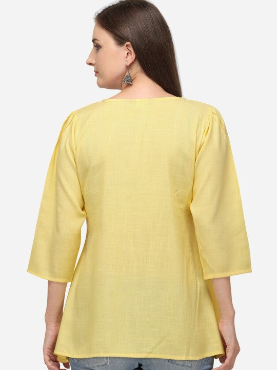 Raisin Women Yellow Embroidered Straight Tunic