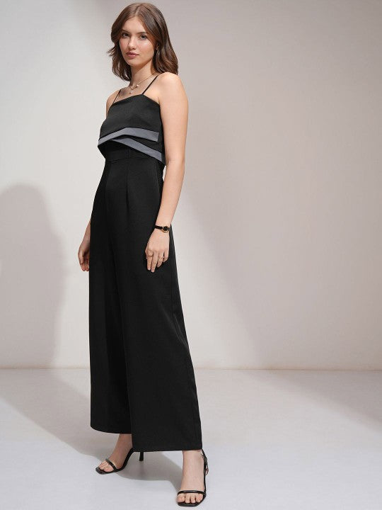 Women Colorblocked Layered Wide Leg Jumpsuit-4