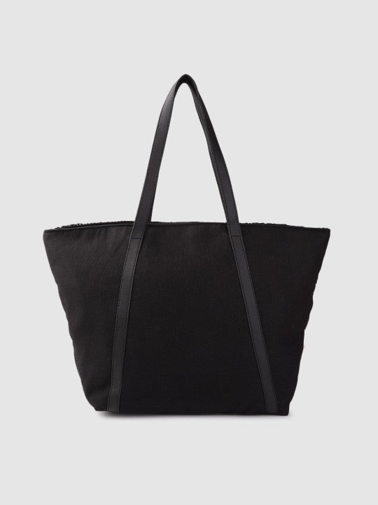 Women Black & Off-White Woven Design Shoulder Bag