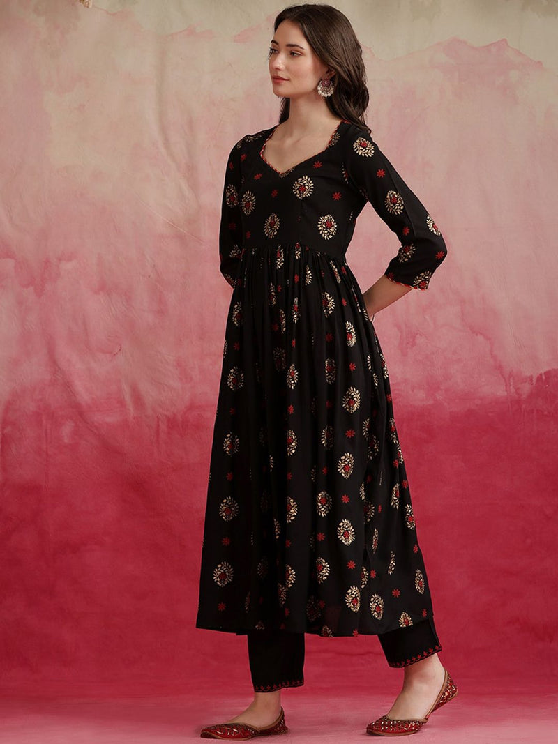 Ethnic Motifs Printed Anarkali Kurta With Palazzos & Dupatta-4