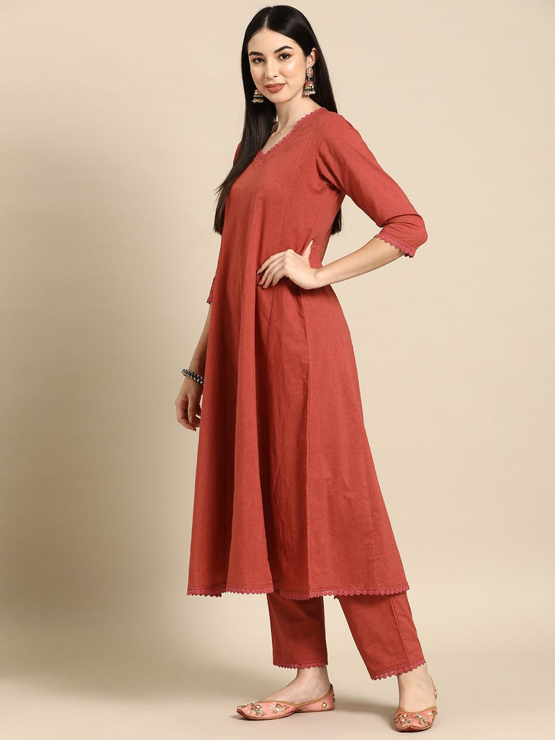 Anarkali Pure Cotton Kurta With Trousers & Dupatta-3