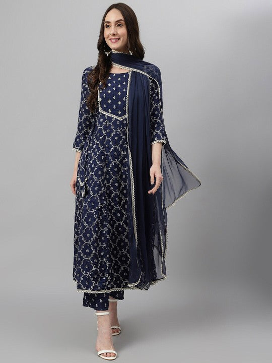 Ethnic Motifs Printed Sequinned Kurta with Palazzos & Dupatta-1