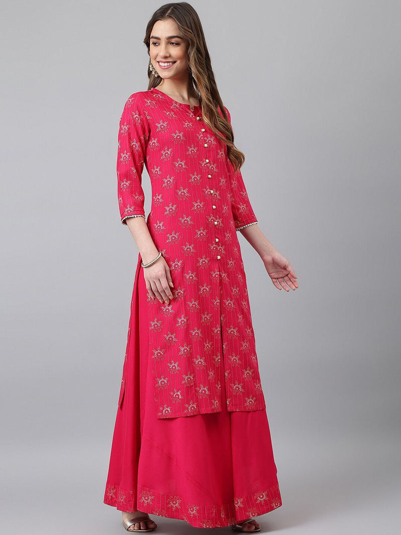 Women Purple Ethnic Motifs Printed Kurta with Skirt-6