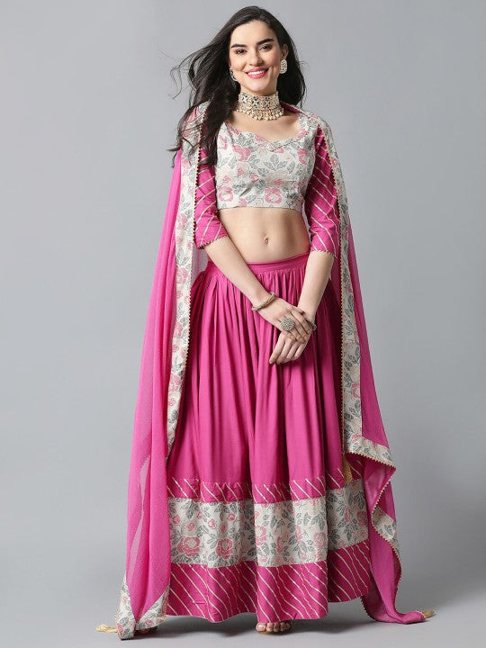 Floral Woven Design Gotta Patti Ready to Wear Lehenga & Blouse With Dupatta