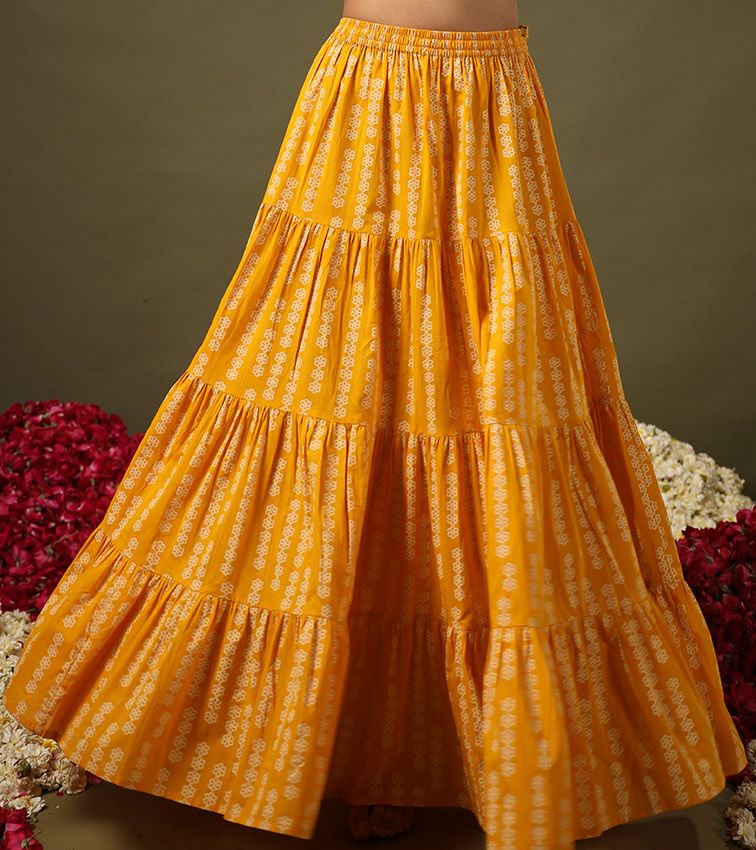 Floral Printed Tiered Flared Maxi Skirt-6