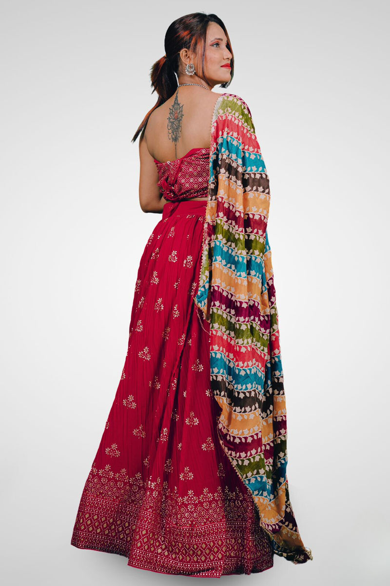 Multicolor Vibrant Floral Semi Stitched  Lehenga Cholis-2
