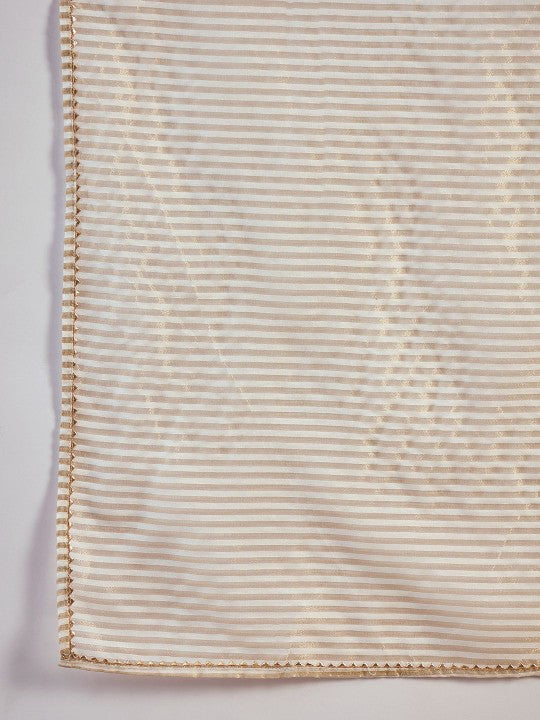 White Floral Embroidered Silk Blend A-Line Kurta With Trousers And Dupatta-7