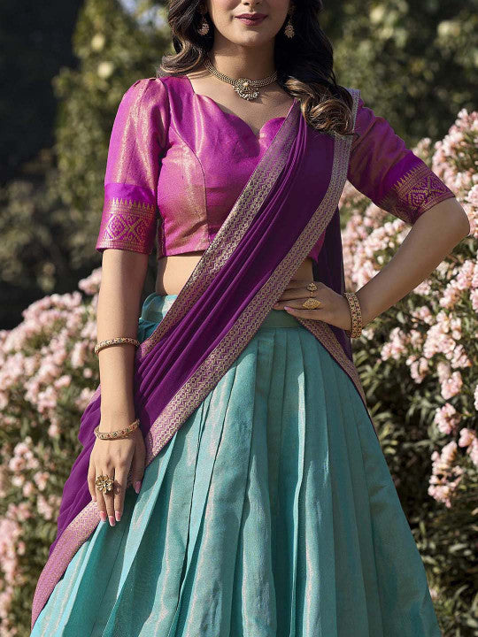 Semi-Stitched Lehenga & Unstitched Blouse With Dupatta-9