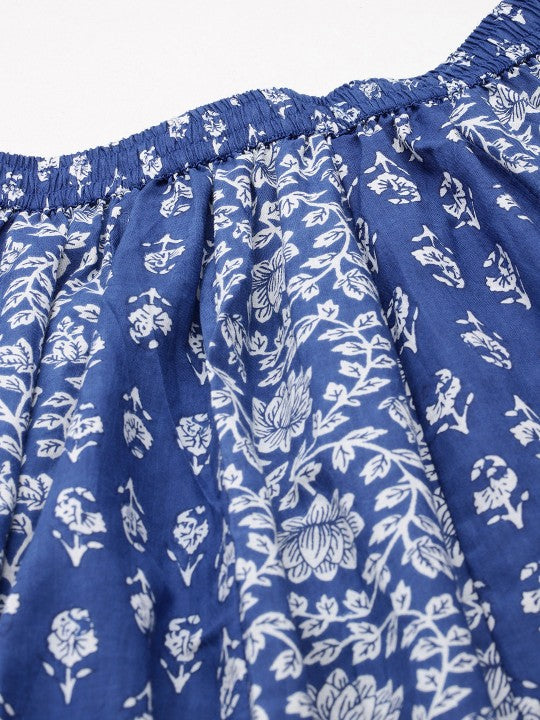 Floral Printed Pure Cotton Flared Maxi Skirt-3