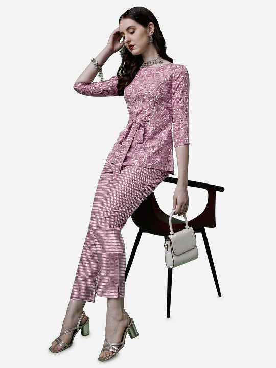 Salmon Pink Floral Design Co-Ord Set