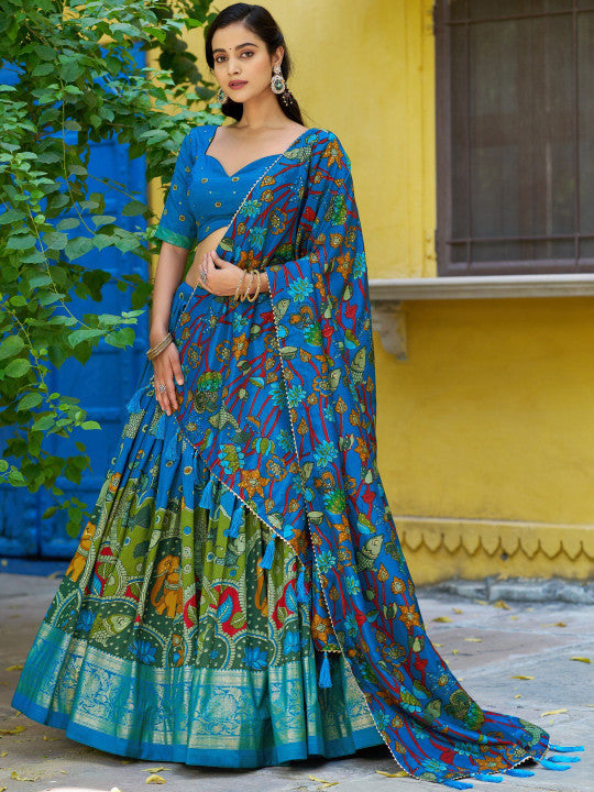 Printed Kalamkari Ready to Wear Lehenga & Unstitched Blouse With Dupatta-12