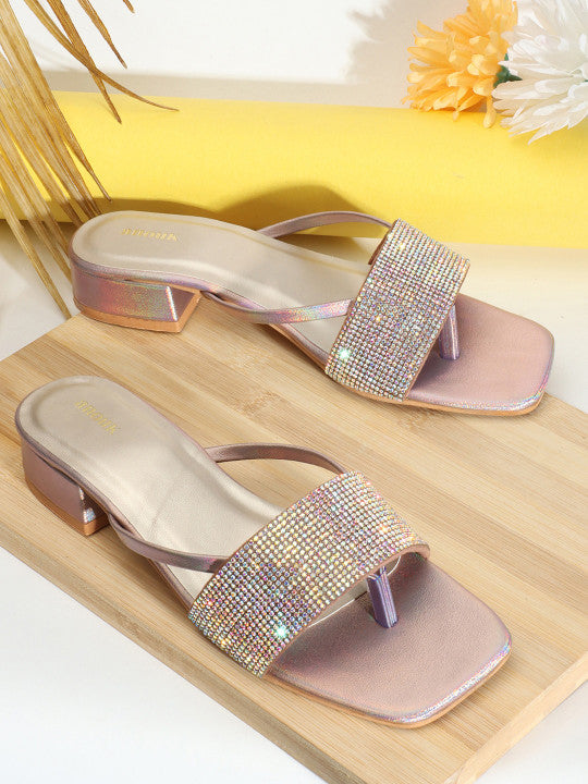 Grey Embellished Block Heels-7