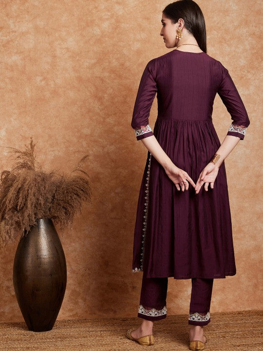 Alia Cut Ethnic Motifs Embroidered A-Line Kurta With Trouser-2