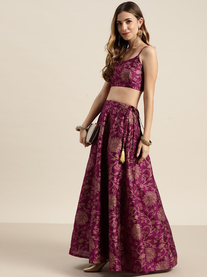 Charming Purple Floral Jacquard Skirt-4