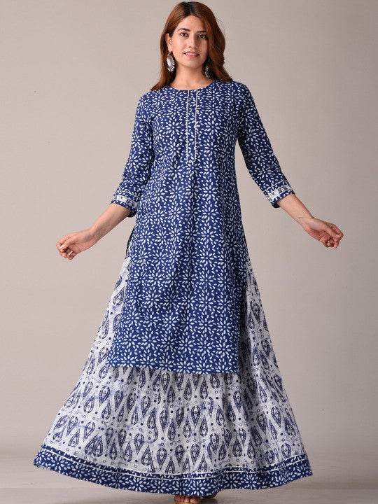 Ethnic Motifs Printed Regular Gotta Patti Pure Cotton Kurta with Skirt-1