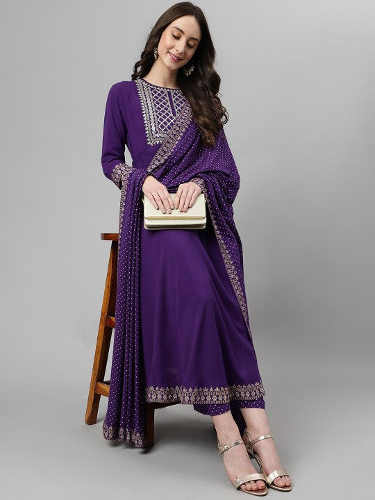 Embroidered Regular Sequinned Kurta with Palazzos & Dupatta-6