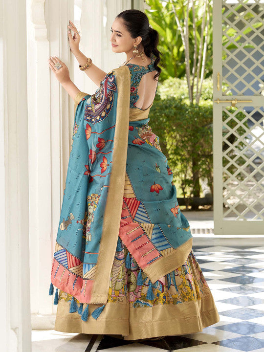 Kalamkari Printed Ready to Wear Lehenga & Unstitched Blouse With Dupatta-3
