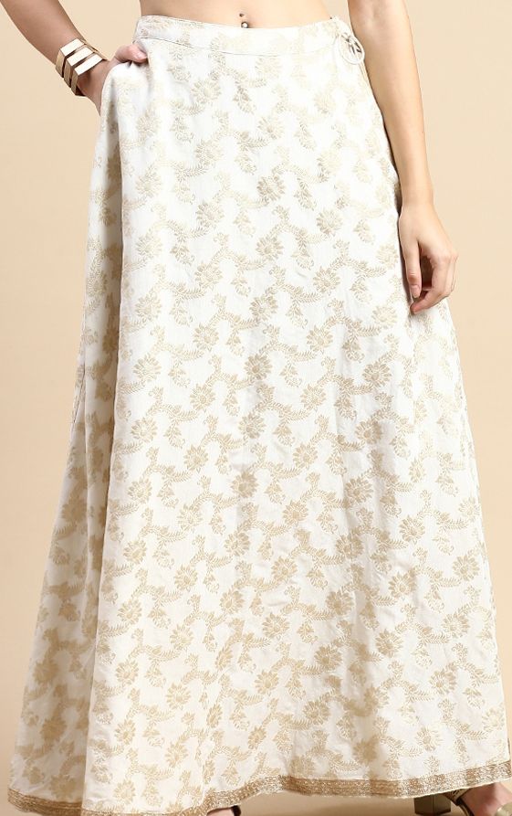 Ethnic Motif Woven Design Flared Maxi Skirt-7