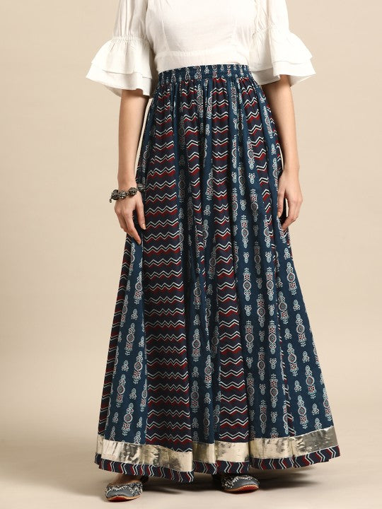Anayna Women Printed A-Line Flared Cotton Maxi Skirt-1
