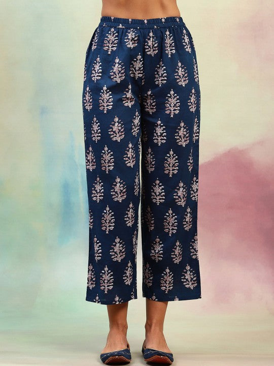Ethnic Motifs Printed V-Neck Sleeveless Pure Cotton Kurta with Palazzo & Dupatta