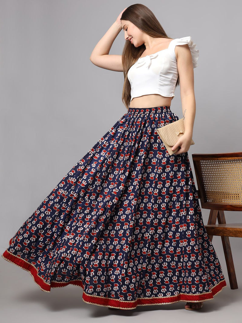 Printed Flared Maxi Skirt-2