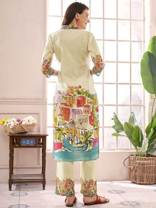 Printed Shirt-Collar Tunic With Trouser Co-Ords