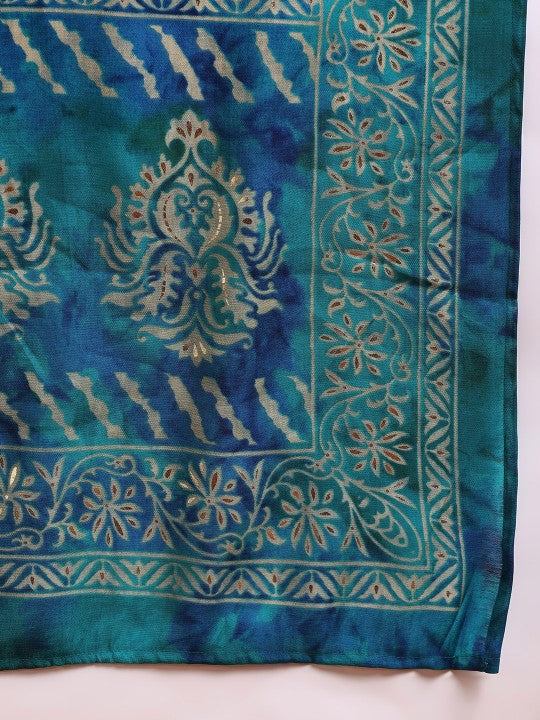 Ethnic Motifs Printed Thread Work Straight Kurta With Trouser & Dupatta