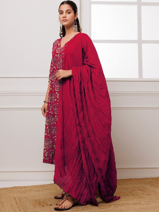 Floral Printed Anarkali Kurta with Trousers & Dupatta-2