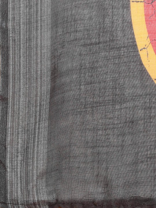 Black & Red Jaali Pure Linen Saree-5