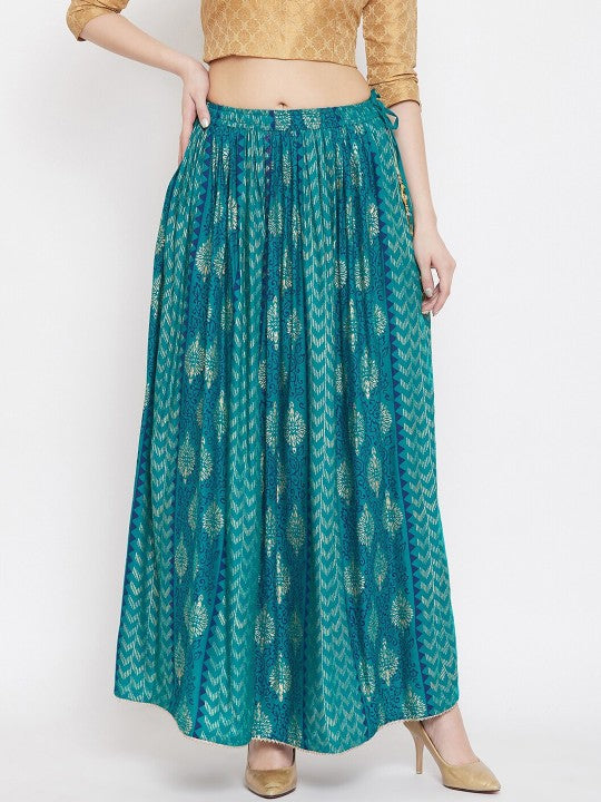 Ethnic Motifs Printed Flared Maxi Skirt-1