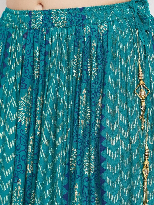 Ethnic Motifs Printed Flared Maxi Skirt-2