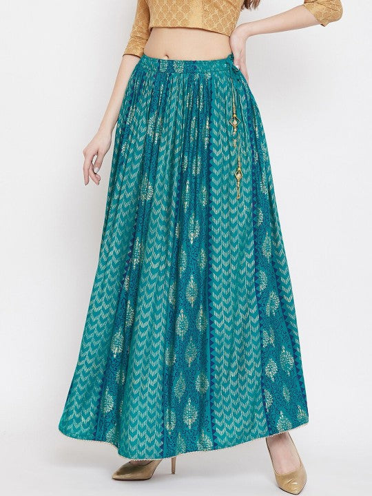 Ethnic Motifs Printed Flared Maxi Skirt-5