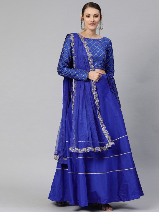 Navy Blue Embroidered Semi-Stitched Lehenga & Unstitched Blouse with Dupatta-11