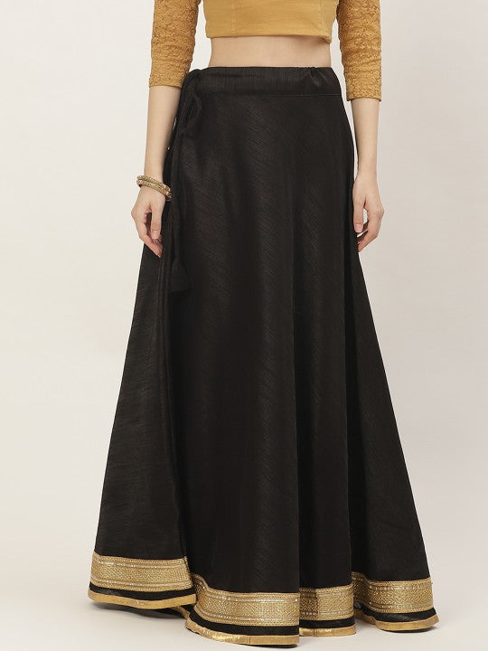 Blue & Golden Solid Lehenga Skirt with Zari Border-8